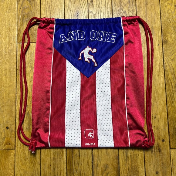 And1 Other - Y2K AND1‎ Drawstring Backpack Red White Blue Basketball Jersey Cinch Bag